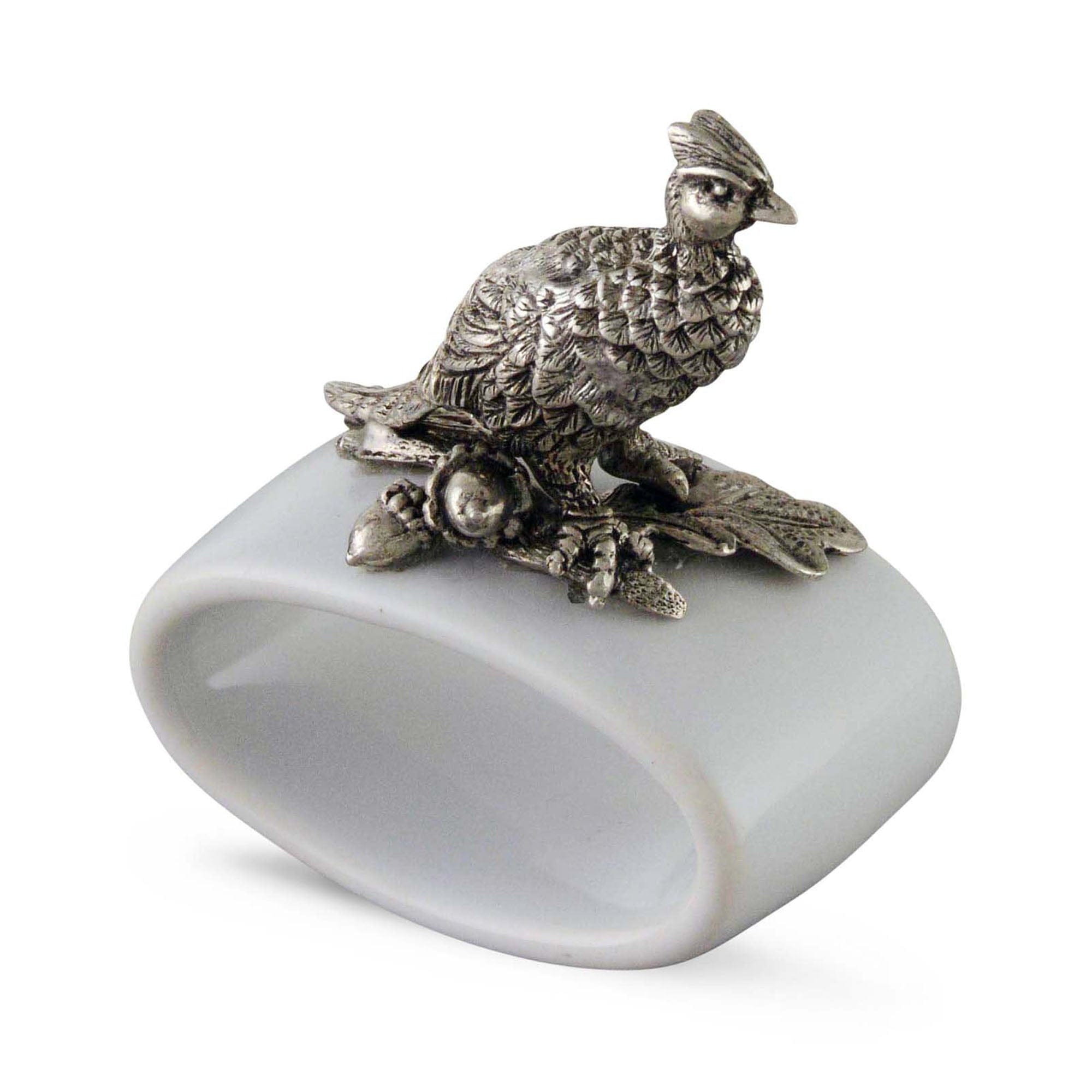 Pheasant Stoneware Napkin Ring  Stoneware & pewter - Detail pheasant atop ring - Your Western Decor