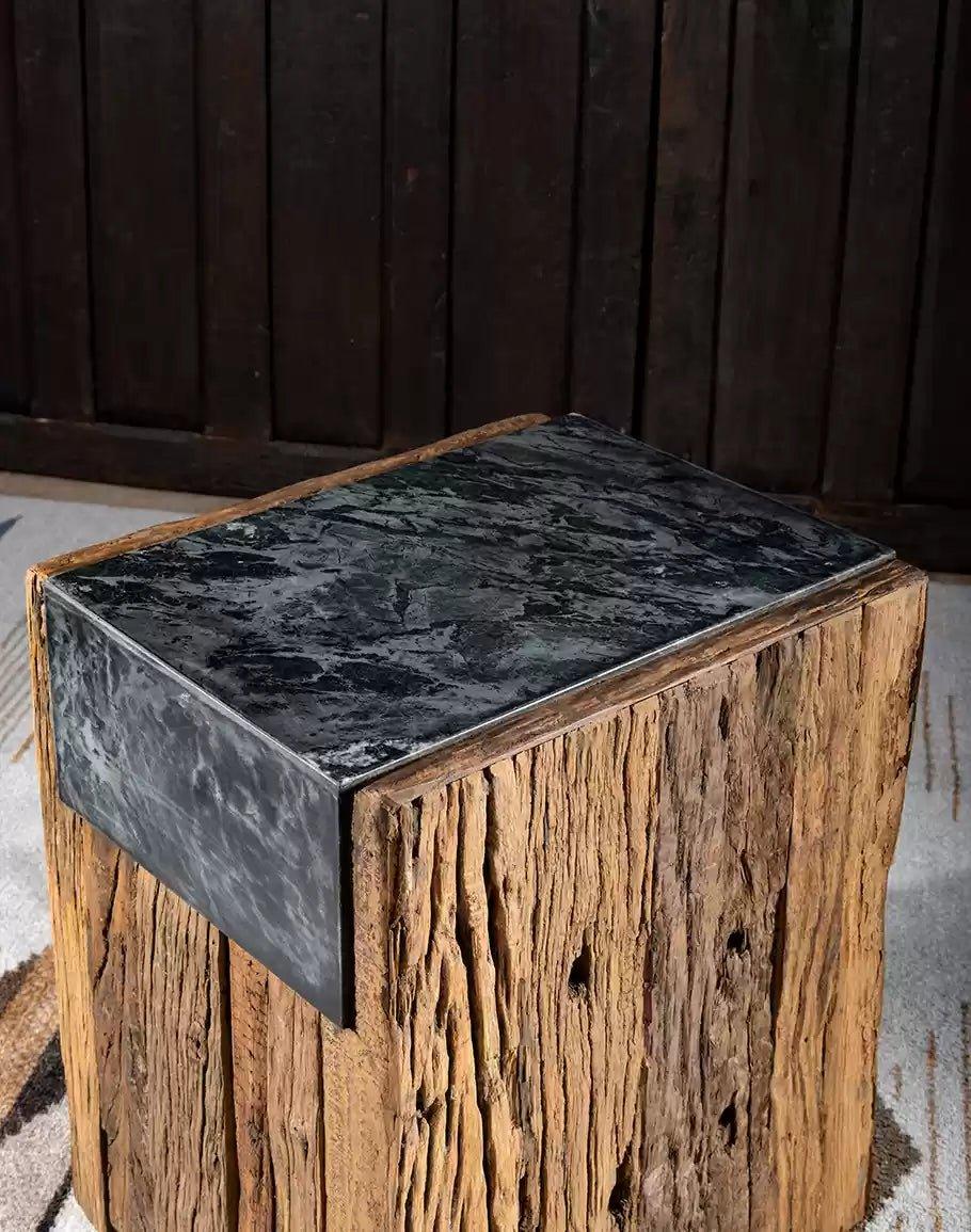 Reclaimed Pine & Marble Side Table - Your Western Decor