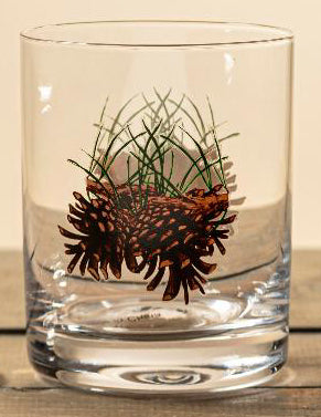 Clear glass with a pine cone and grass design on a wooden surface - Your Western Decor