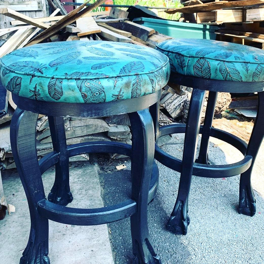 bar stools upholstered with pluma jade embossed leather - Your Western Decor