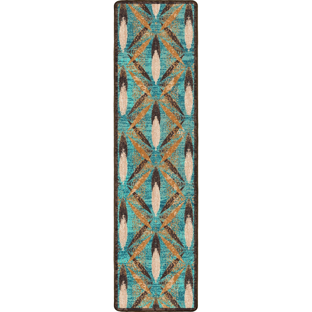 Plumas Turquoise Feathered Floor Runner made in the USA - Your Western Decor