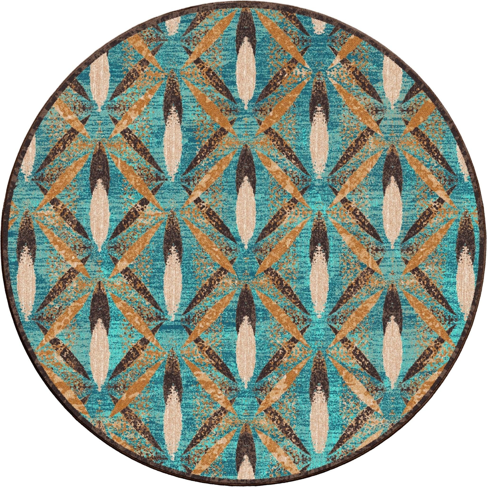 Plumas Turquoise Feathered Round Area Rug made in the USA - Your Western Decor