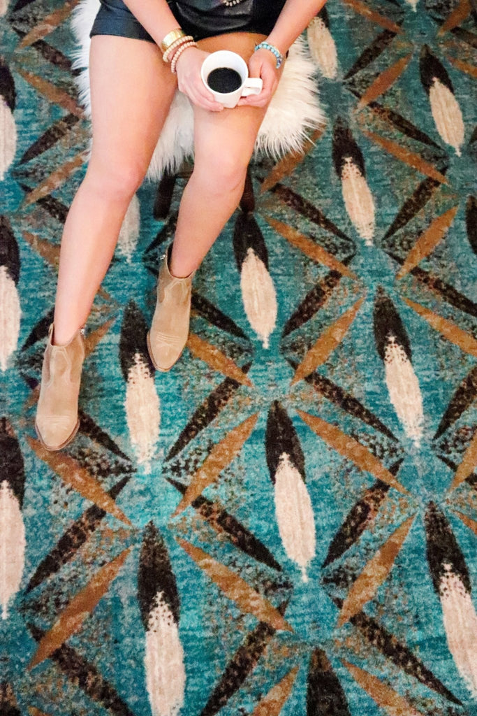 Plumas Turquoise Feathered Rugs made in the USA - Your Western Decor