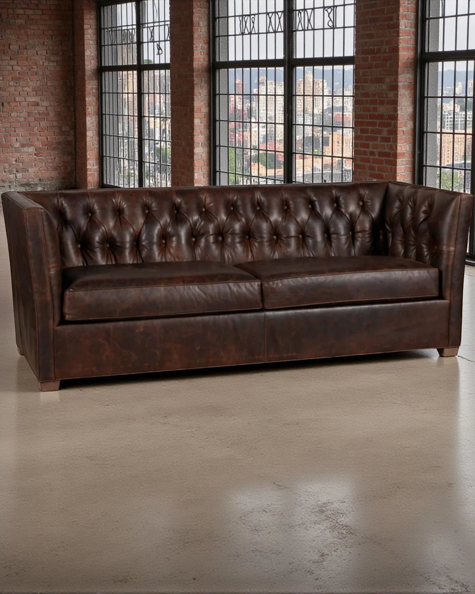 Tufted back luxury dark brown leather sofa - Your Western Decor