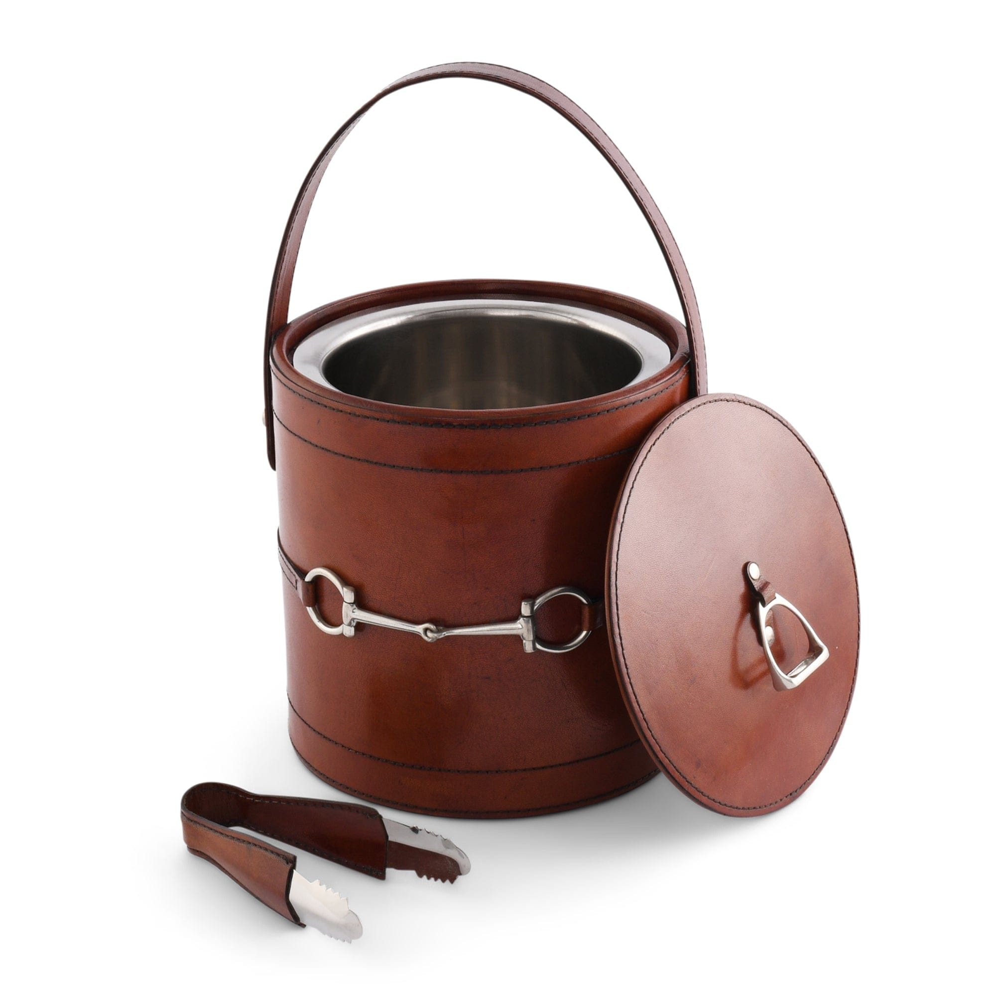 Leather covered ice bucket with pewter embellishments - Your Western Decor