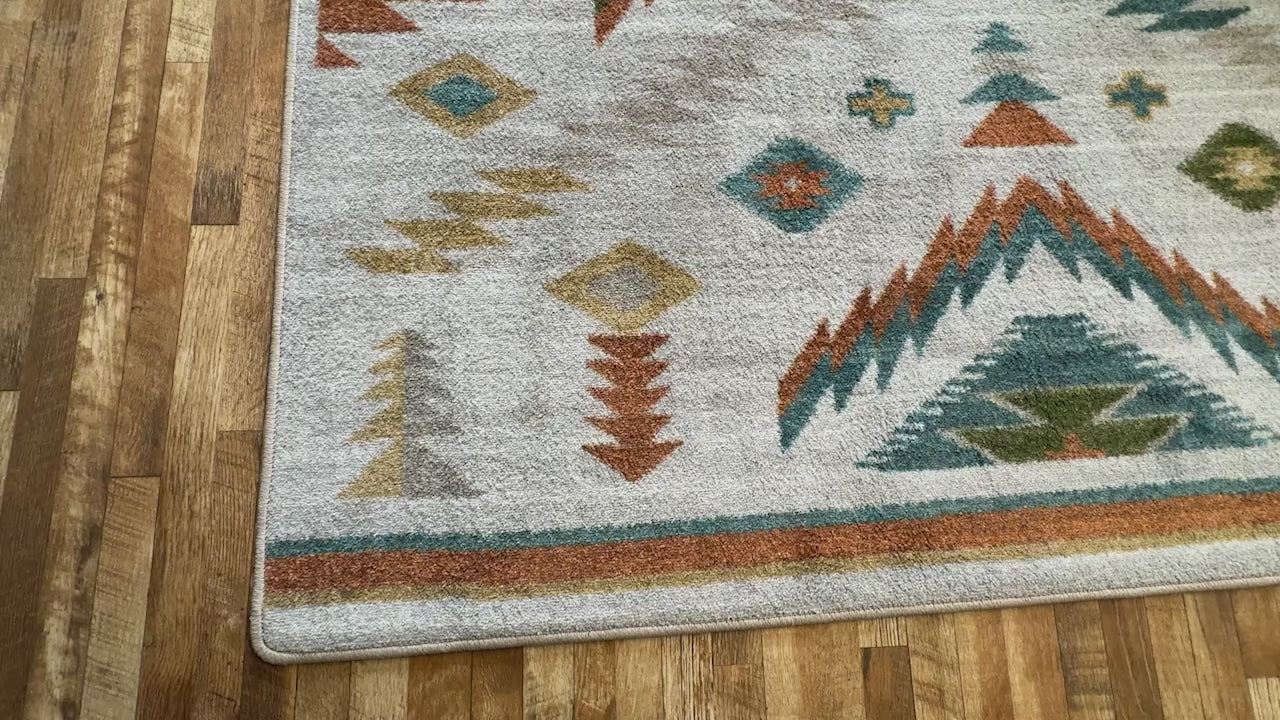 American made Southwestern Interlaced Horizon Round Area Rug with geometric patterns video - Your Western Decor