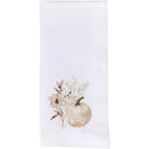 White cloth napkin with embroidered pumpkin and floral design - Your Western Decor