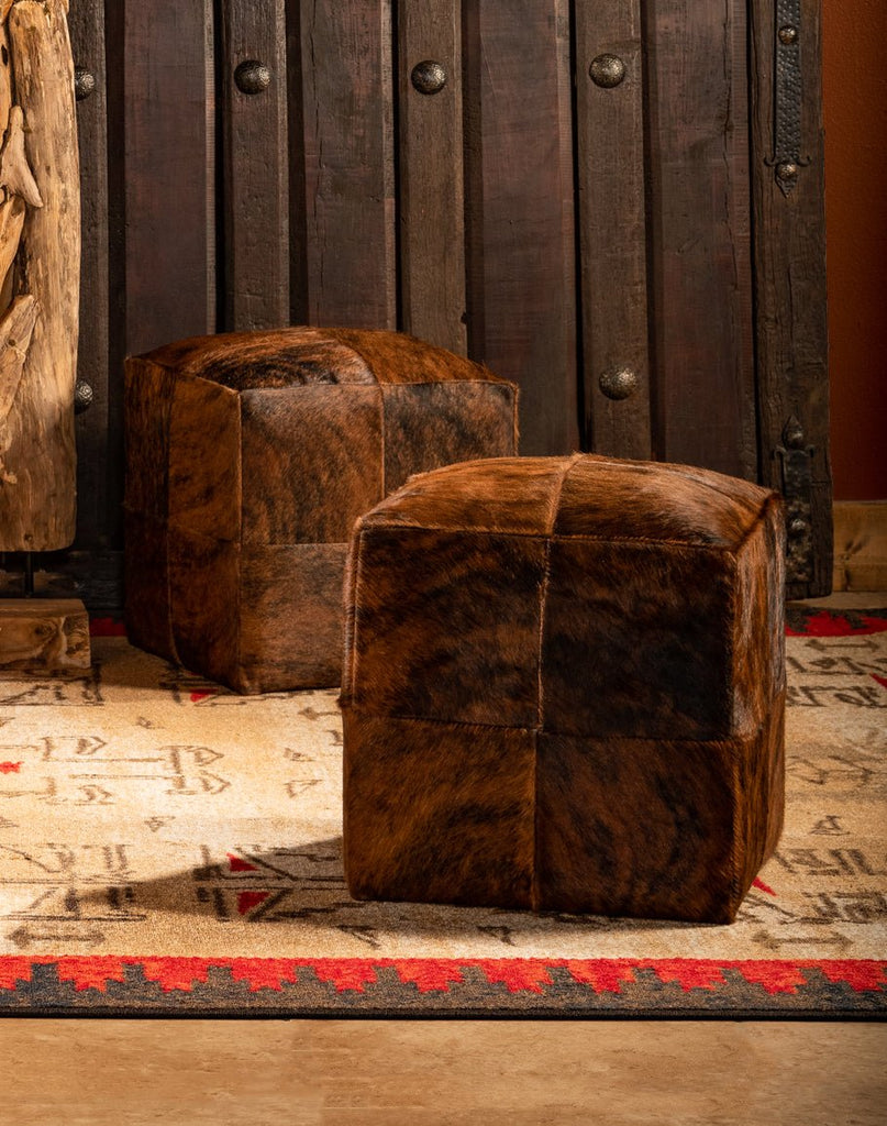 Brindle Quatro Panel Cowhide Cube Ottoman - American Made - Your Western Decor