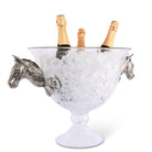 Horse Head Glass Ice Tub - Detailed Pewter Horse Handles - Horse bit & horseshoes - Your Western Decor