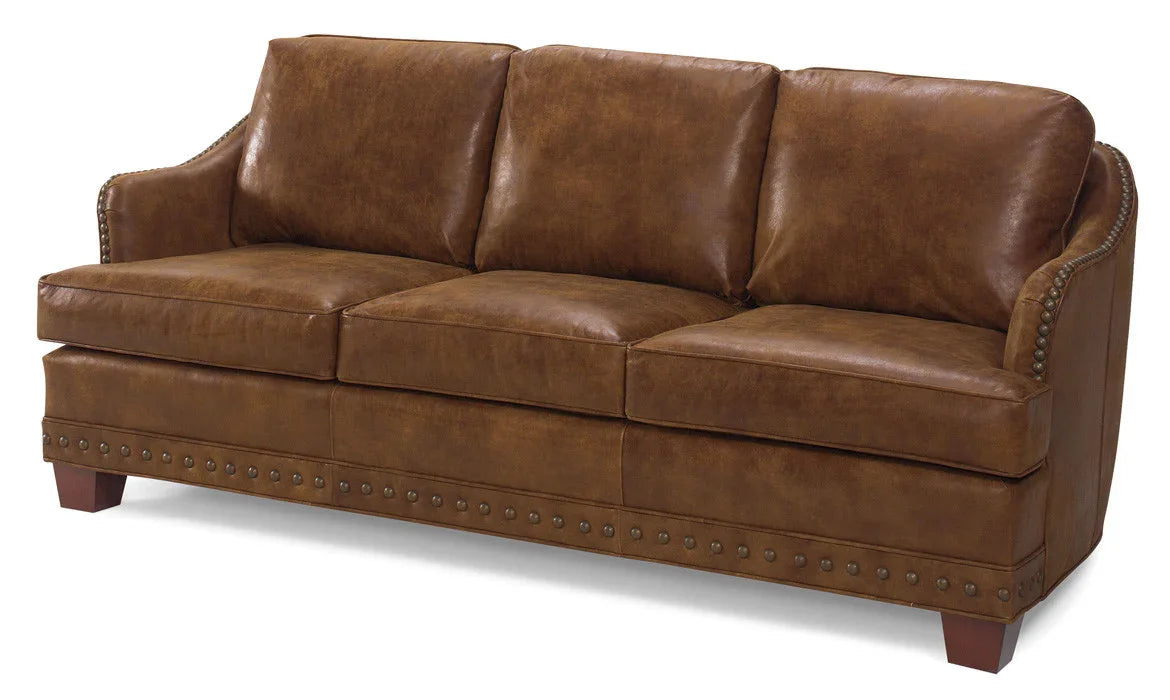 Custom made Rambler leather sofa in Joplin brown leather with nail trim 