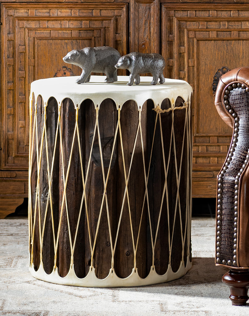 Rawhide Drum Accent Table - Southwestern Furniture made in the USA - Your Western Decor