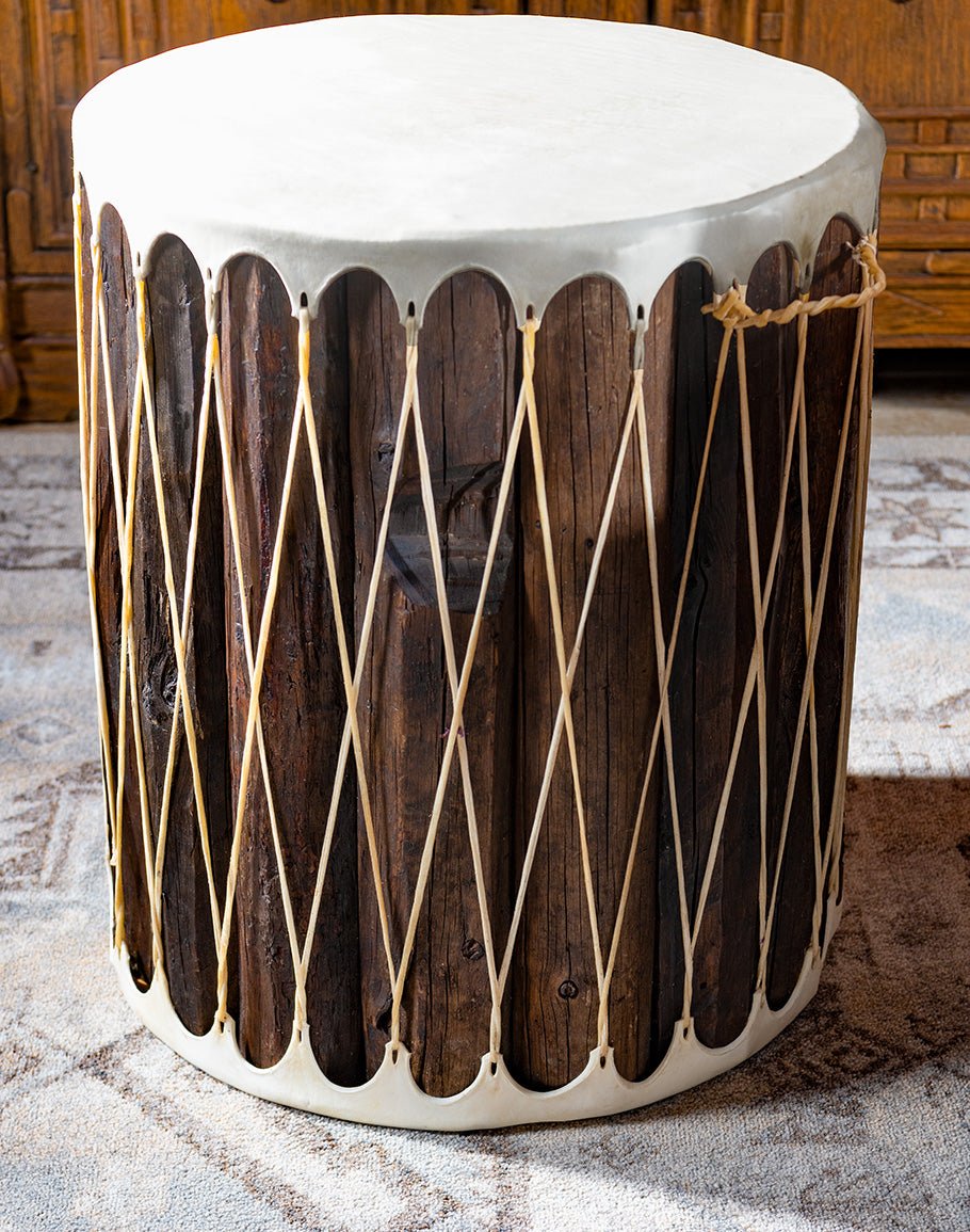 Rawhide Drum Accent Table - Southwestern Furniture made in the USA - Your Western Decor