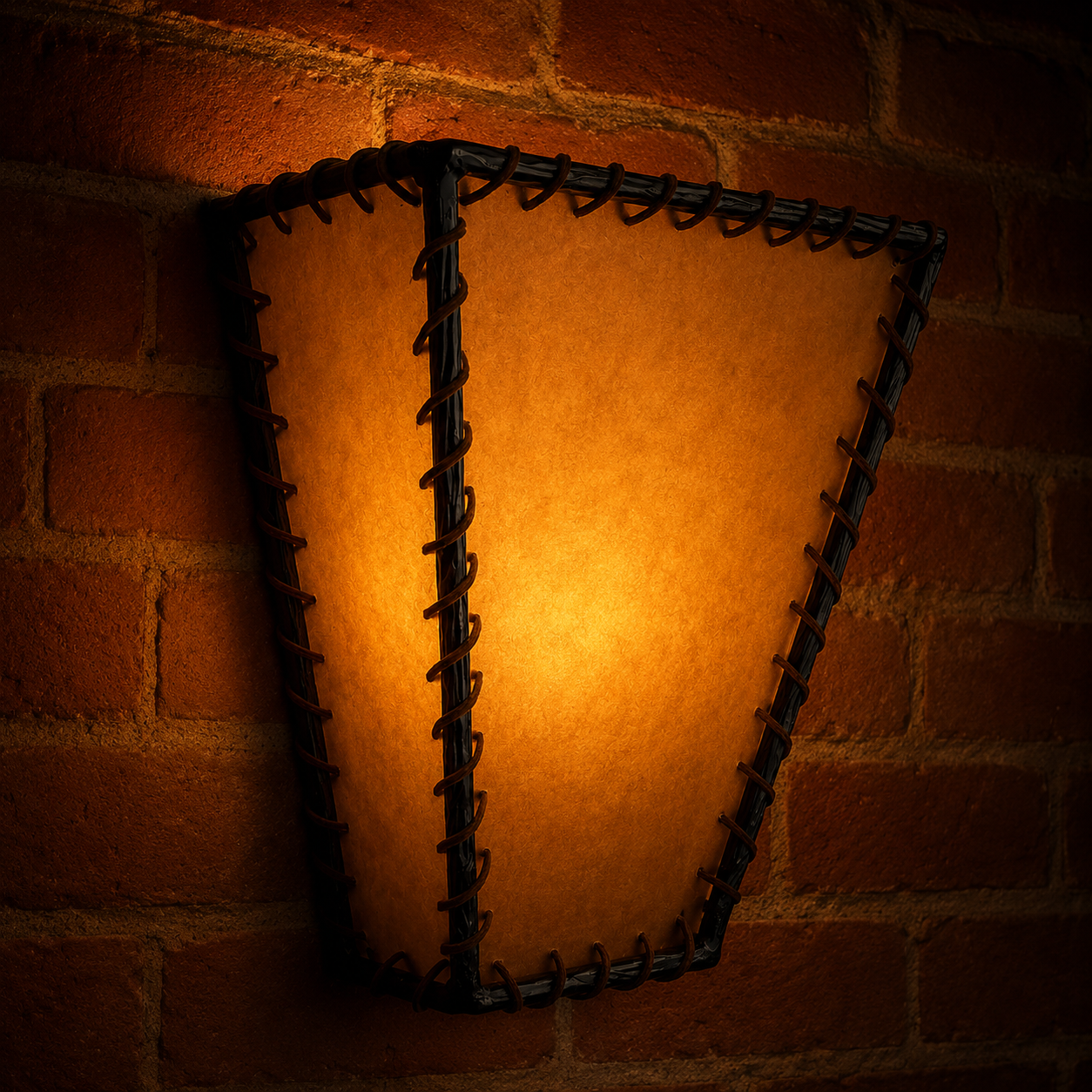 Rustic hand-forged iron wall light with genuine rawhide and leather lacing