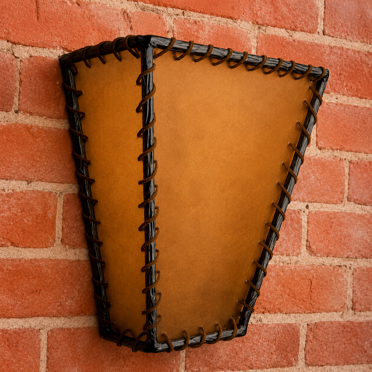 Rawhide and iron leather laced wall sconce handmade in Wyoming