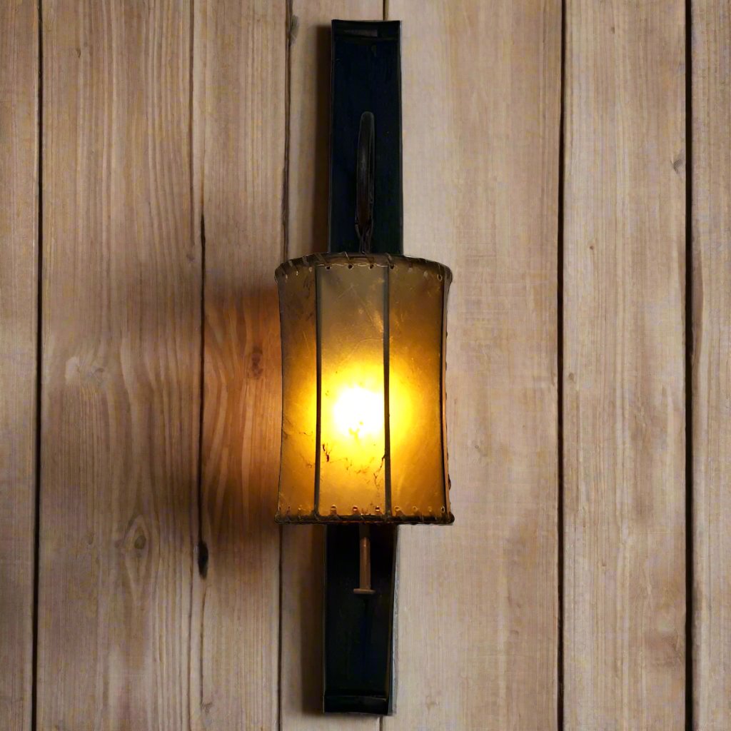 Tequila stave rustic wall sconce with rawhide shade - Your Western Decor