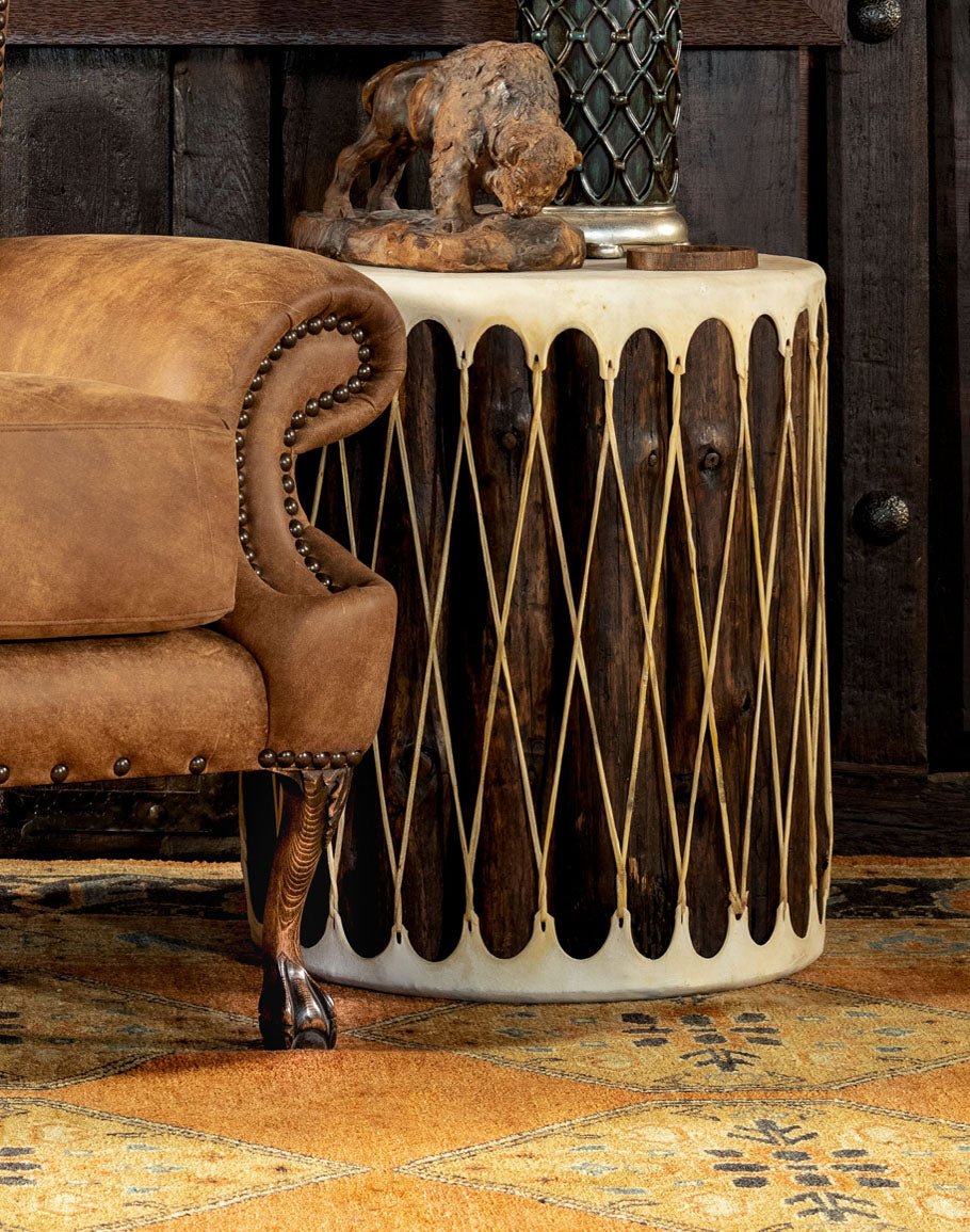 Rawhide Drum Accent Table - Southwestern Furniture made in the USA - Your Western Decor