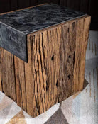 Rustic Reclaimed Pine & Marble Side Table - Your Western Decor