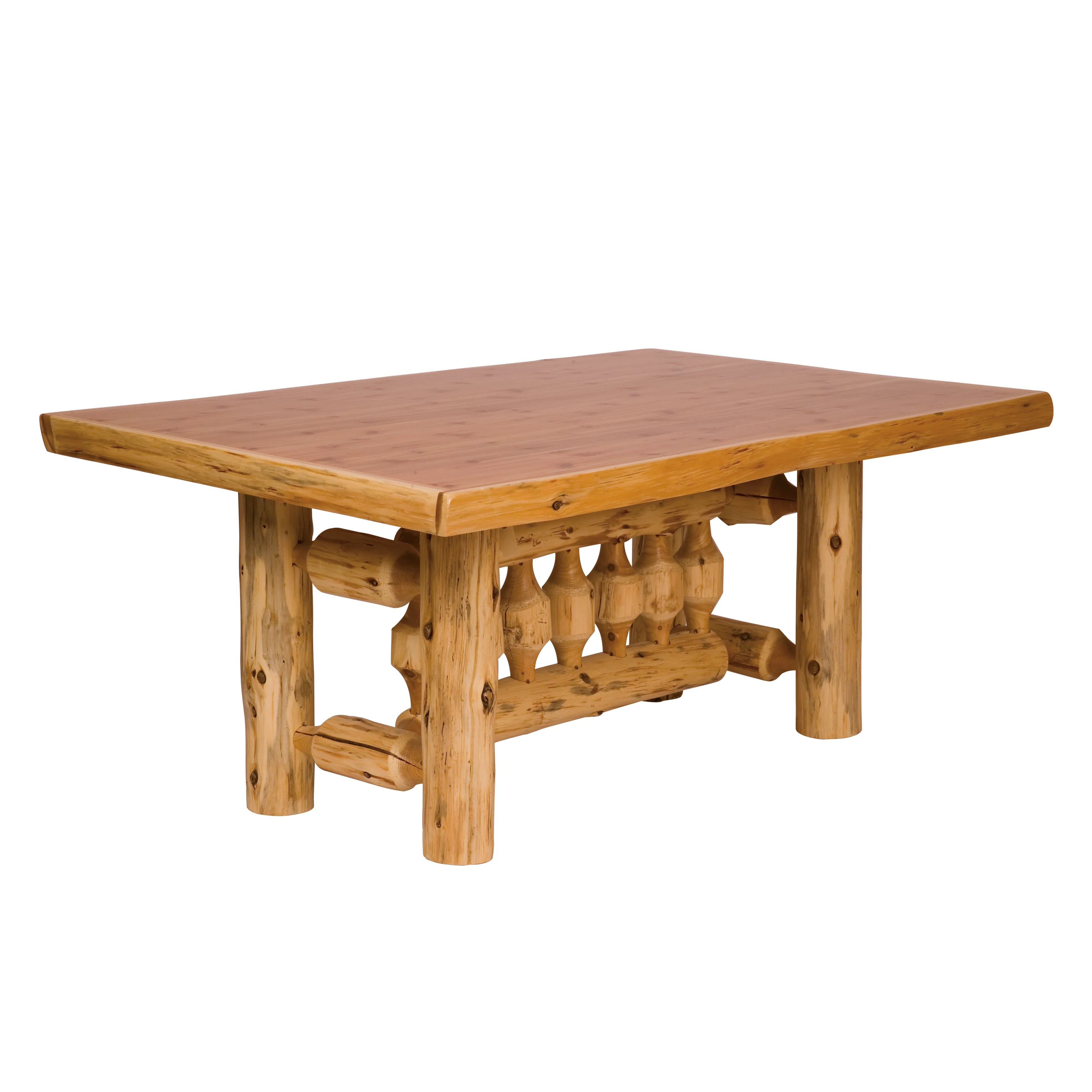 American handcrafted rectangle cedar log dining table 