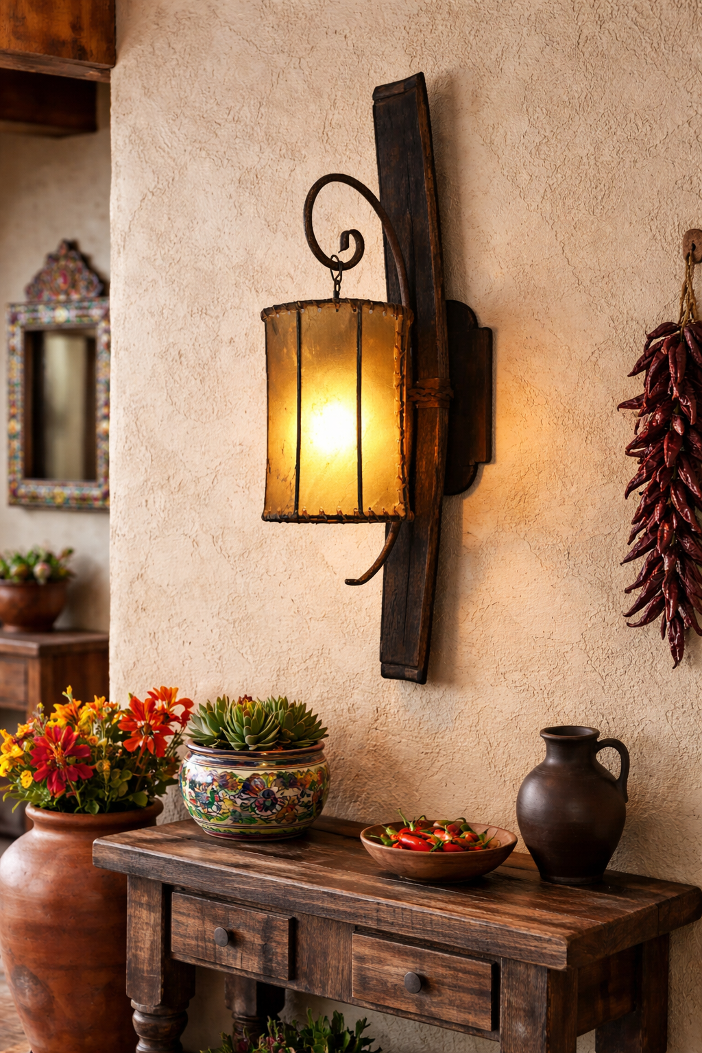 tequila stave rustic Mexican wall sconce 
