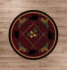 Deep woods black red buffalo check round area rug with bears, pine cones and acorns made in the USA - Your Western Decor