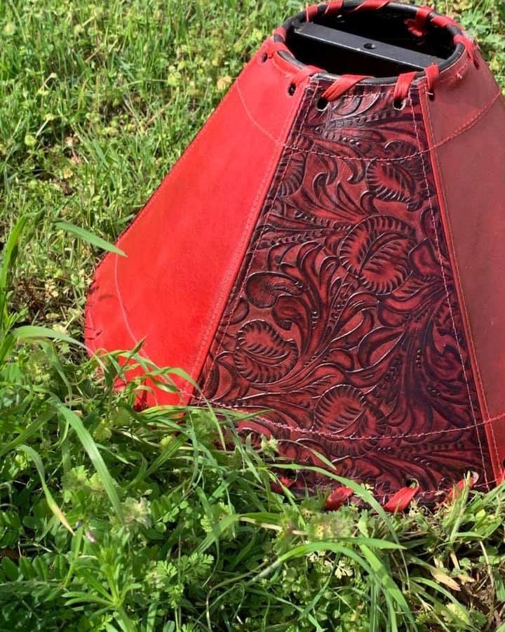 Handmade 15"Embossed Red Leather Lamp Shade - Your Western Decor