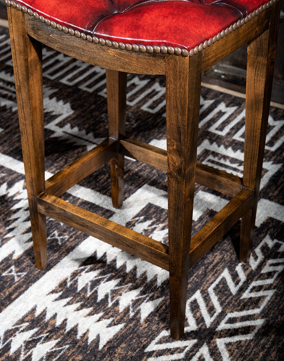 Red Leather Western Saddle Stool Alder Frame - Bar furniture made in the USA - Your Western Decor