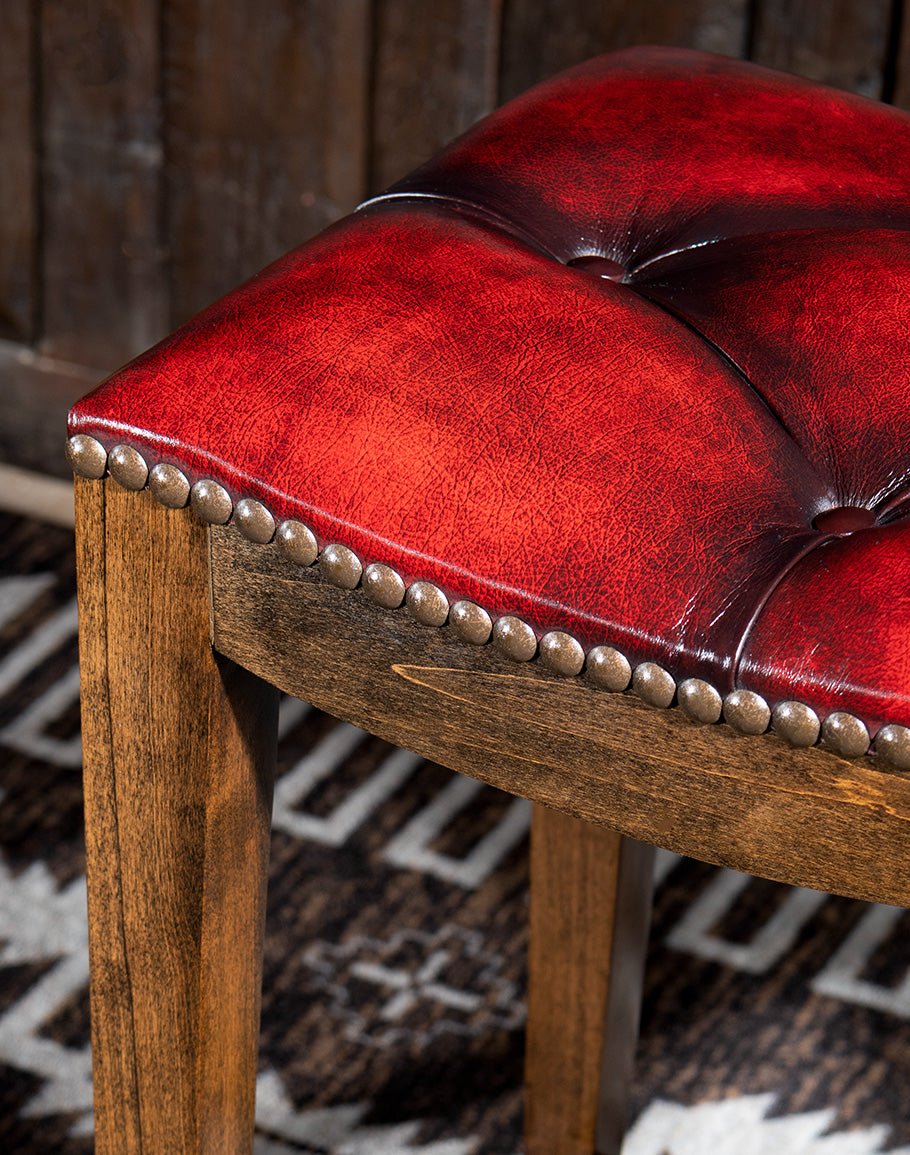 Red Leather Western Saddle Stool - Bar stools made in the USA - Your Western Decor