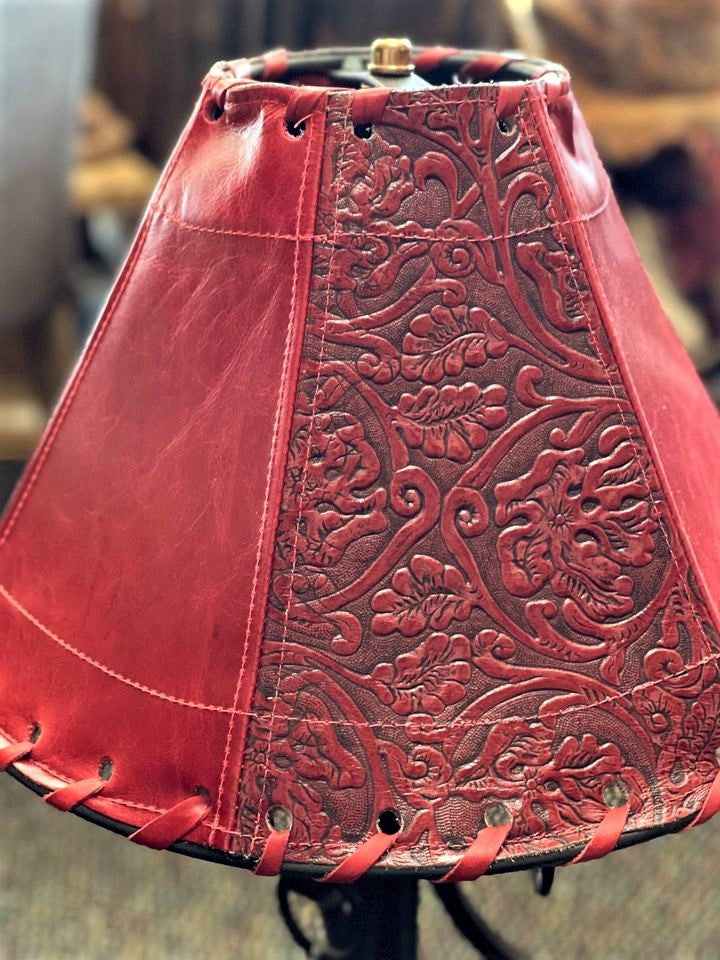 Embossed Red Leather Lamp Shades handmade in the USA - Your Western Decor