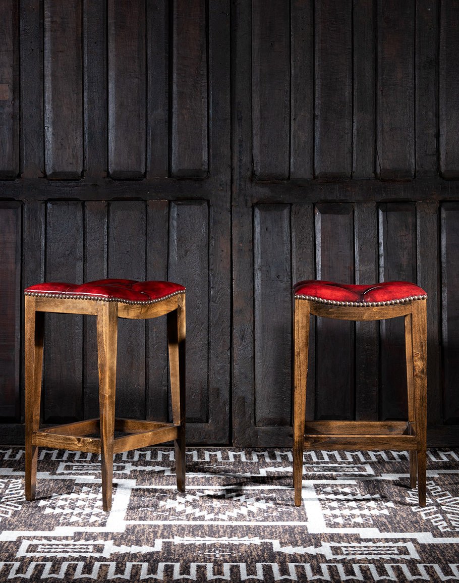 Red Leather Western Saddle Stools - Bar furniture made in the USA - Your Western Decor