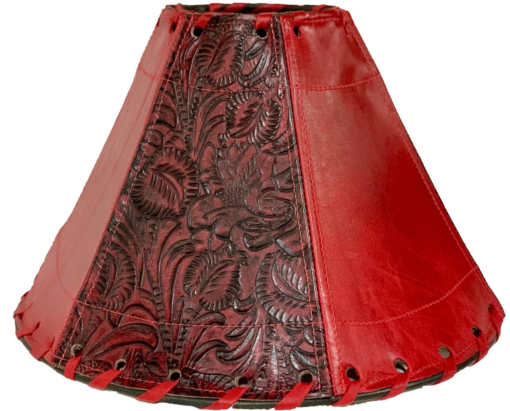 Embossed Red Leather Lamp Shade handmade in the USA - Your Western Decor