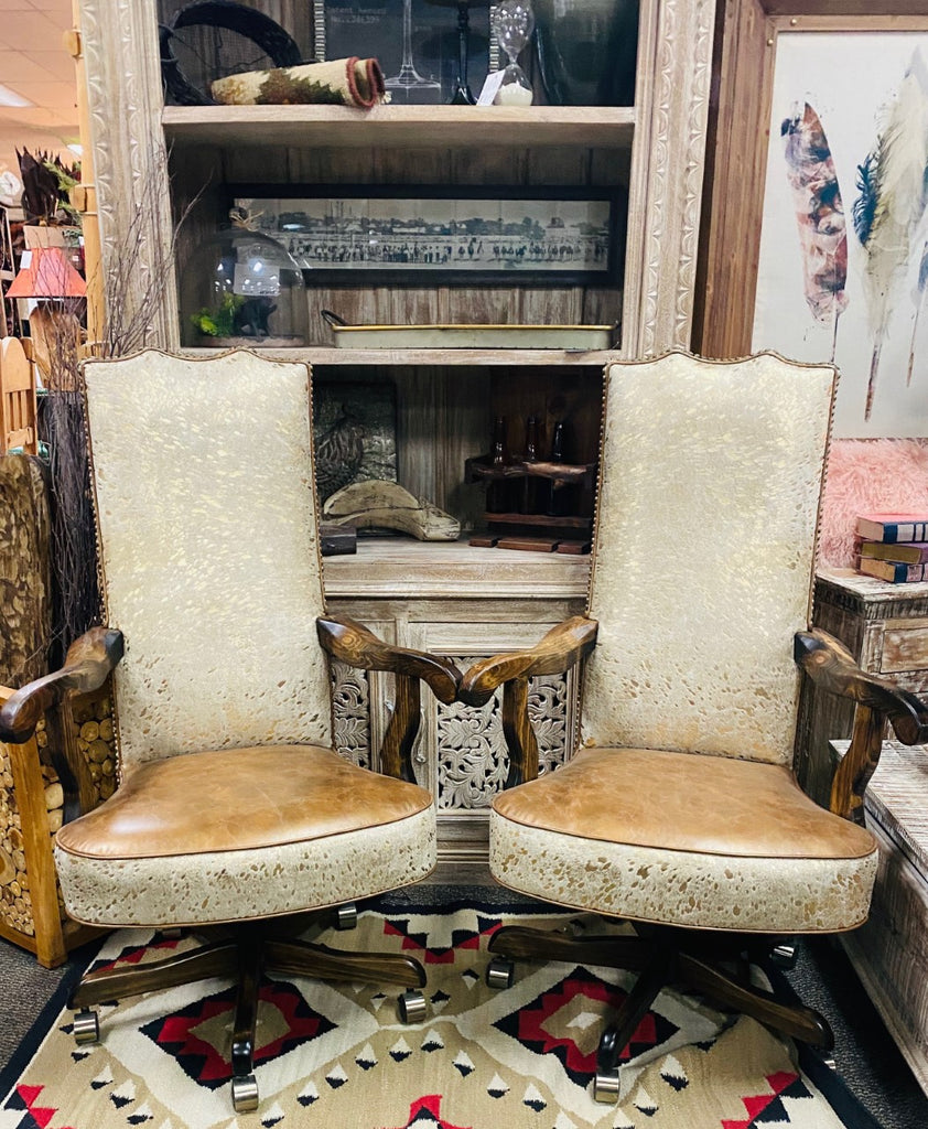 Custom upholsteredGold Acid Wash Cowhide Office Chairs made in the USA - Your Western Decor