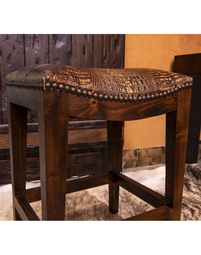 Croc Embossed Leather Western Saddle Stool made in the USA - Your Western Decor