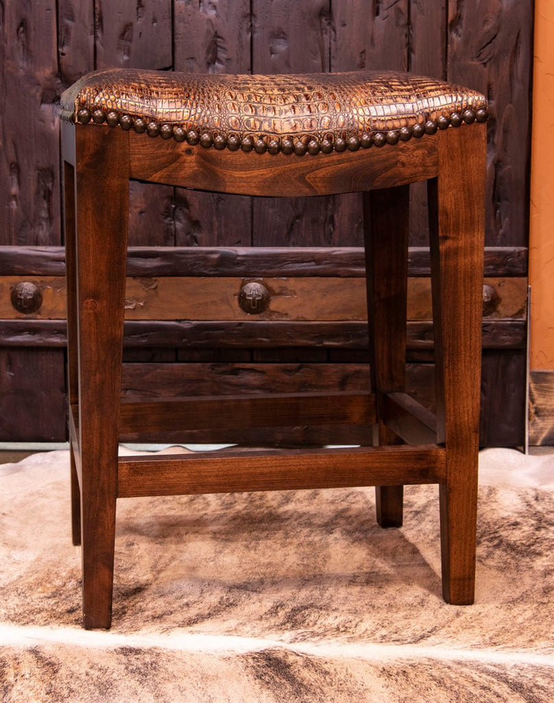 Croc Embossed Leather Saddle Stool made in the USA - Your Western Decor