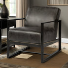 Ebony black leather chair with black iron frame - Your Western Decor