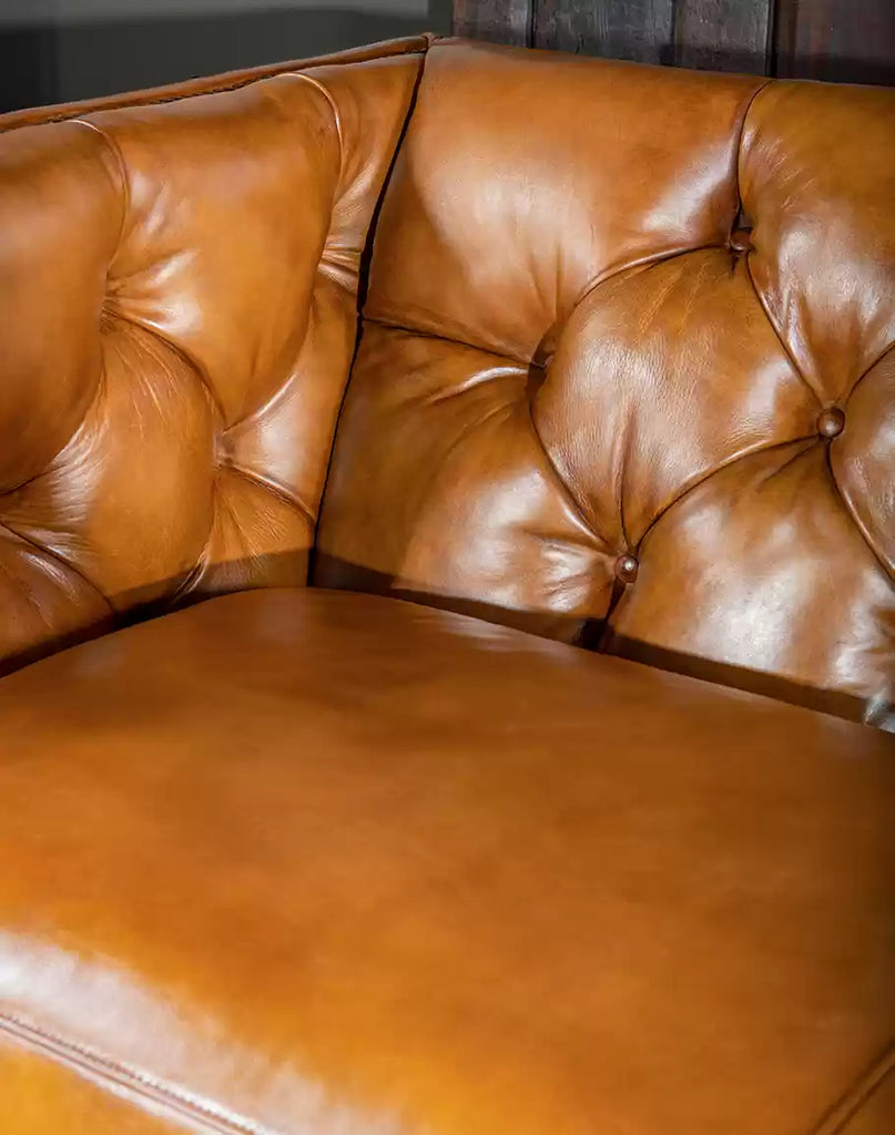 American made Rockford Tufted Tan Leather Sofa - Your Western Decor
