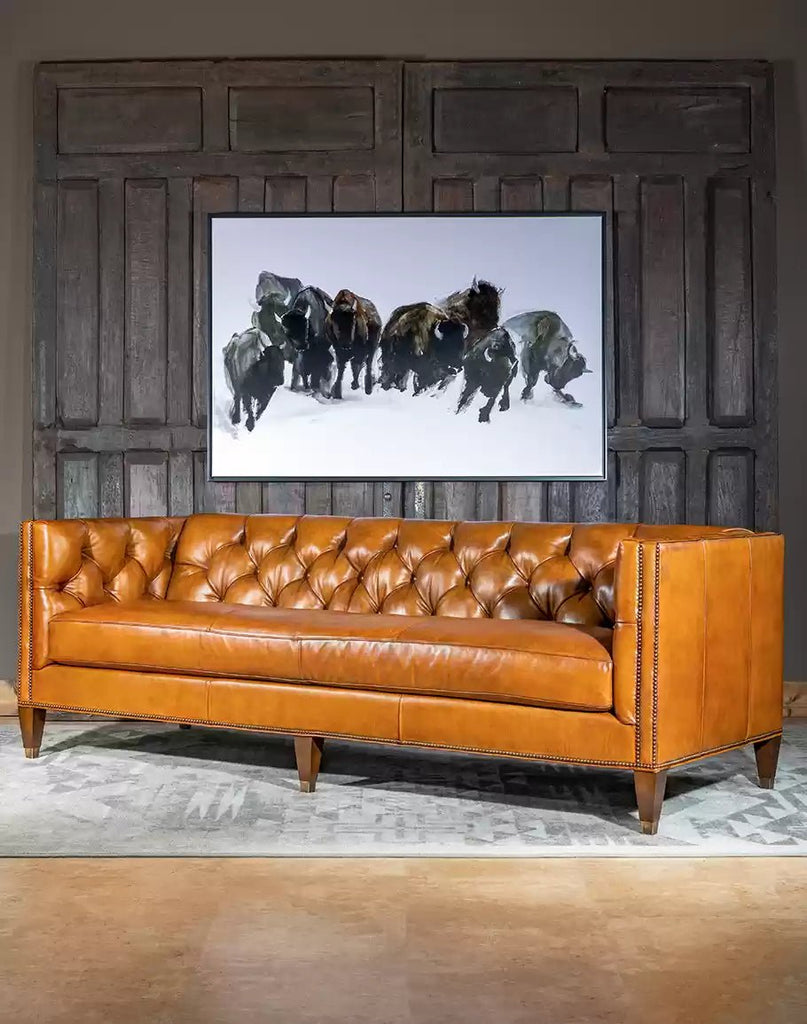 American made Rockford Tufted Tan Leather Sofa - Your Western Decor