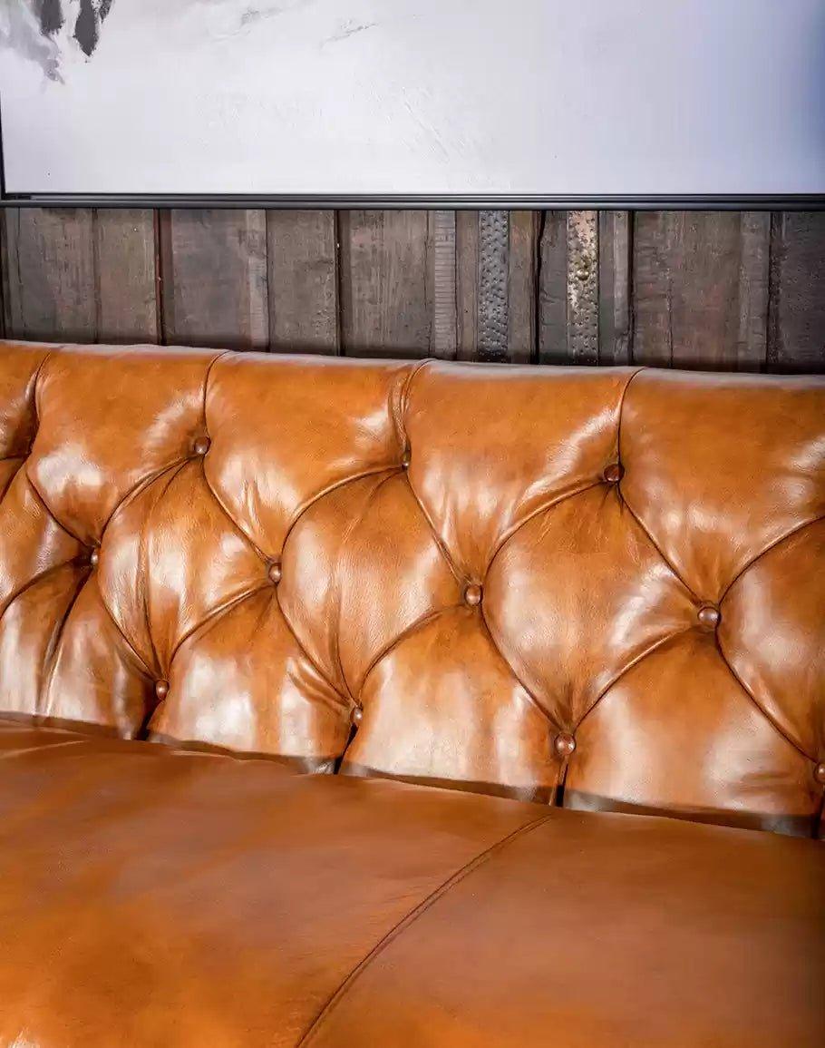 American made Rockford Tufted Tan Leather Sofa - Your Western Decor