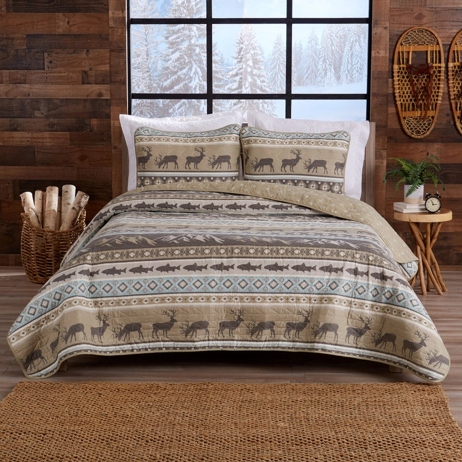 Rockies Quilt Set featuring fish and elk - Your Western Decor