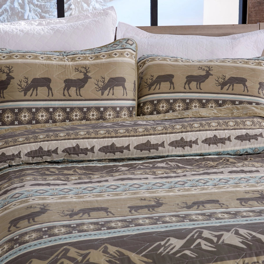 Rockies Quilt Set featuring fish and elk - Your Western Decor