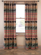 Tab top curtain panels with wildlife motif in multi colors