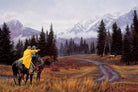 Rocky Mountain Elk Western Art - Cowboys on horse back in the wintery Rockies spotting a bull elk - Art by Tim Cox - Your Western Decor