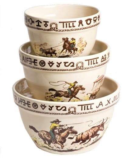 westward ho rodeo rope and brands dinnerware. American made mixing bowls - Your Western Decor