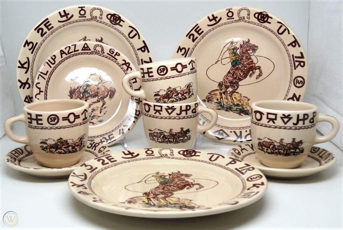 Melamine Plates Vintage Western Dinnerware Cowboys Brands Luncheon