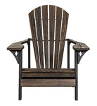 Wooden Adirondack chair with a dark brown finish on a white background