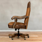 Roughout leather and acid wash cowhide western desk chair made in the USA - Your Western Decor