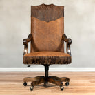 Roughout leather and acid wash cowhide western desk chair made in the USA - Your Western Decor