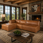 Rubicon distressed leather sectional with canvas calf art