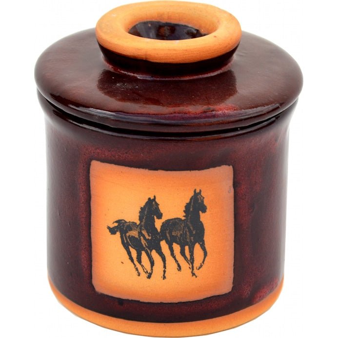 American made pottery Running Horses French Butter Keeper - Your Western Decor