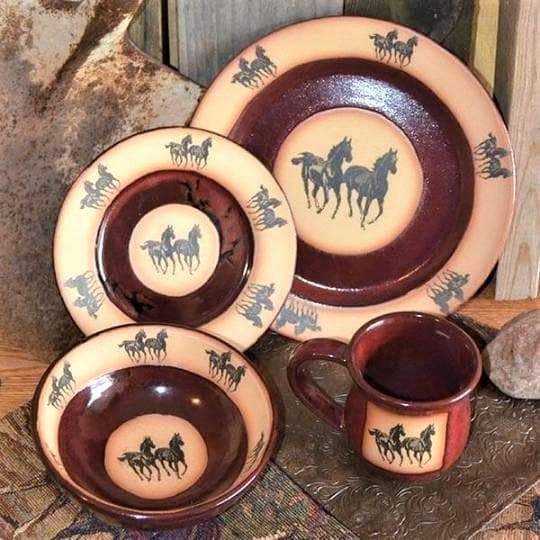 Handmade ceramic pottery dinnerware with horses. Made in the USA - Your Western Decor