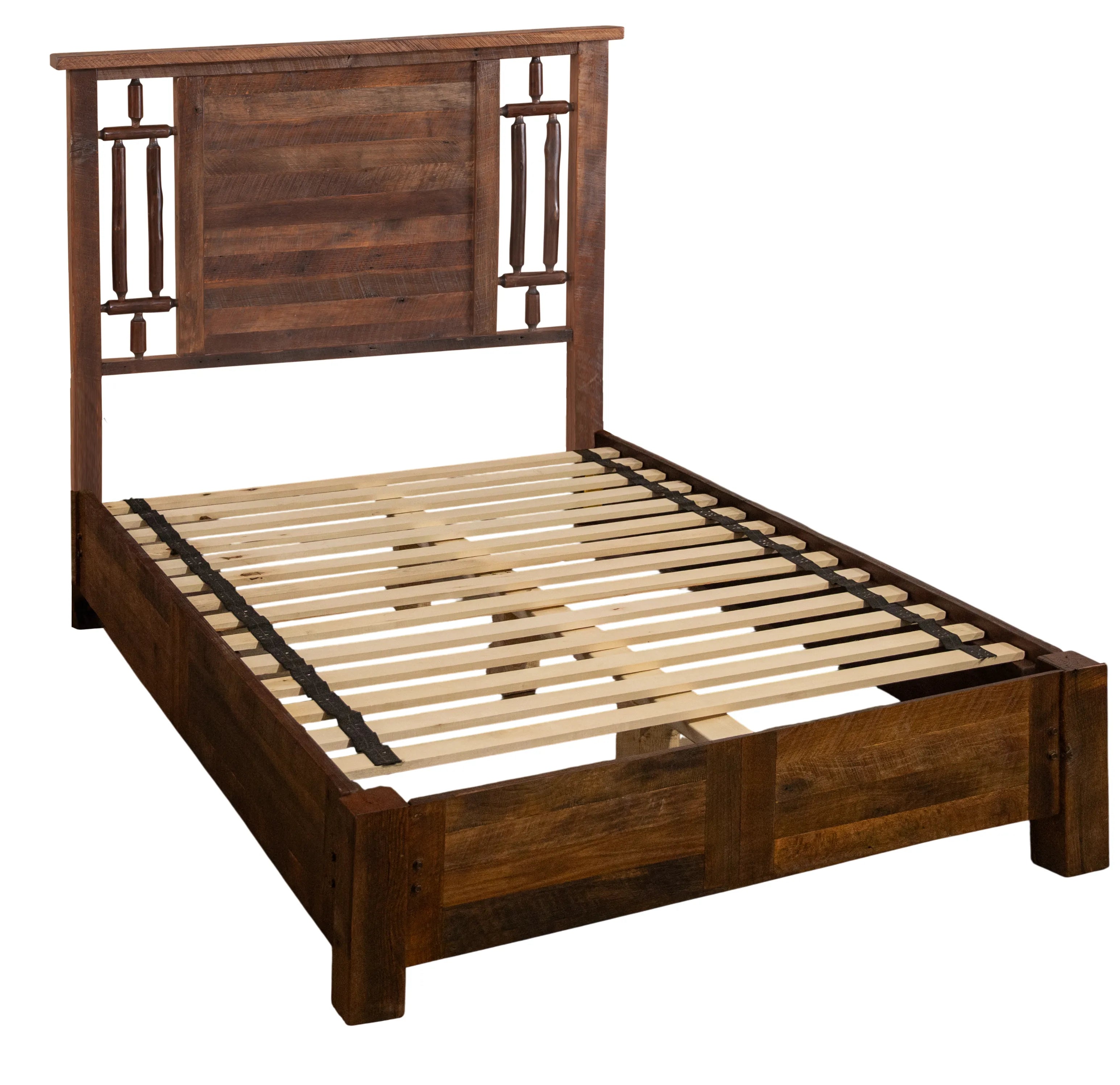Appalachian barnwood bed showing slats